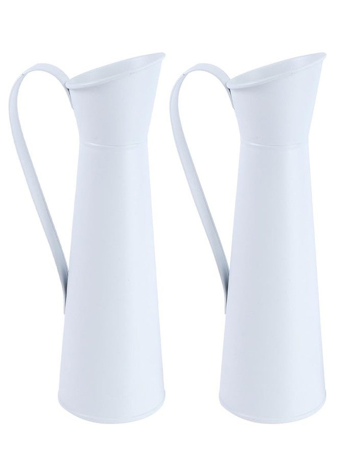 MERRYHAPY Dried Flower Vase - White Metal Pitcher Vase for Home D Cor Galvanized Flower Container Vintage Style 10 Inch Tall Metal for Flowers - Image 1